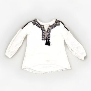 Soft Surroundings Embroidered‎ Tunic Sz MEDIUM White Drawstring Boho Top Peasant